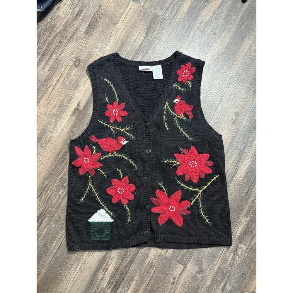 VTG Holiday Sweater Vest Sz XL Holiday Christmas Flowers Grannycore Cottagecore